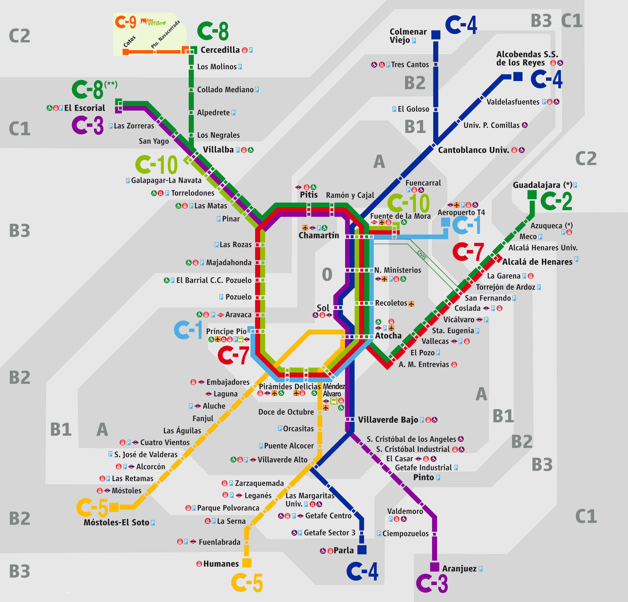 Interpretativo esqueleto siguiente Mapa y plano de Cercanias de Madrid : estaciones y lineas