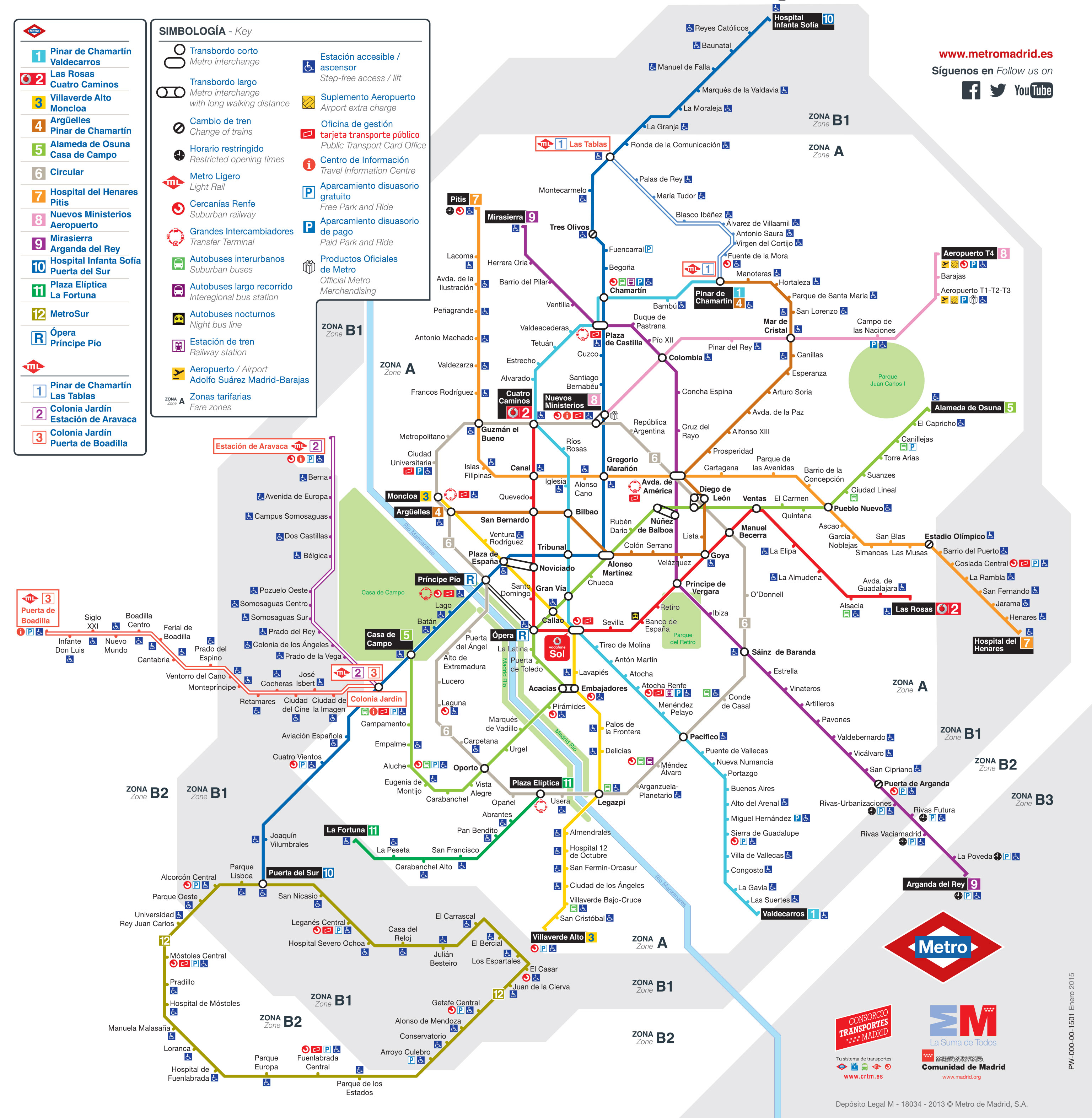 Mapa y plano de metro de Madrid : estaciones y lineas