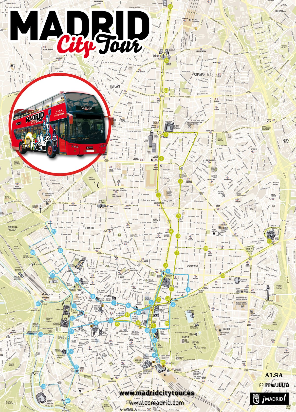Plano del bus turístico hop-on hop-off de Madrid City Tour
