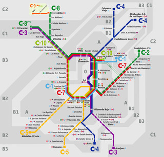 Plano de la red de tren urbano y cercanias de Madrid